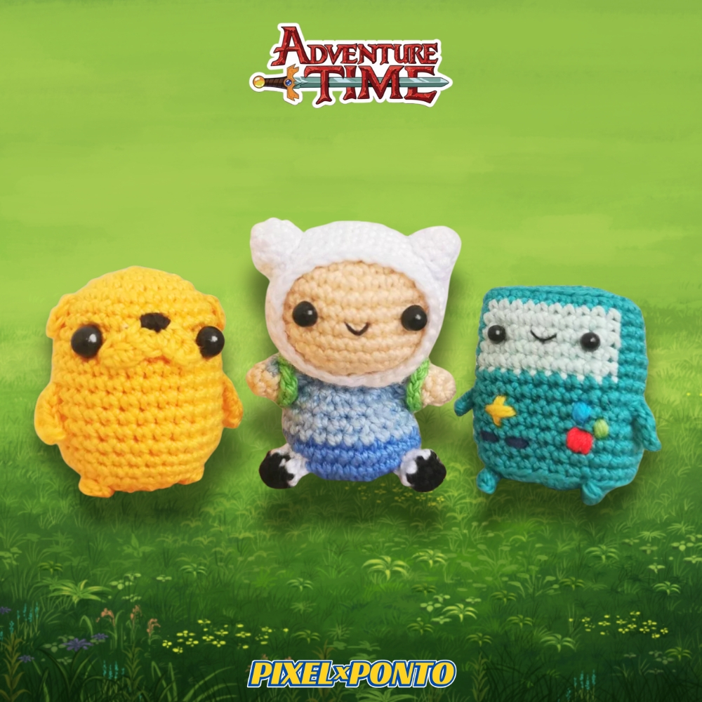 Amigurumi Hora de Aventura Finn Jake BMO Crochê Premium Geek Colecionável Pelúcia