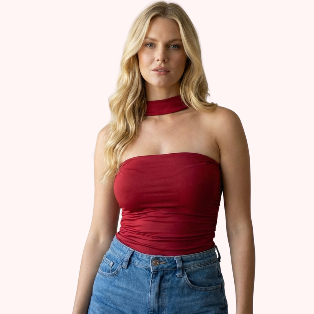 Top cropped feminino elegante tomara que caia com faixa em Oferta na Shopee