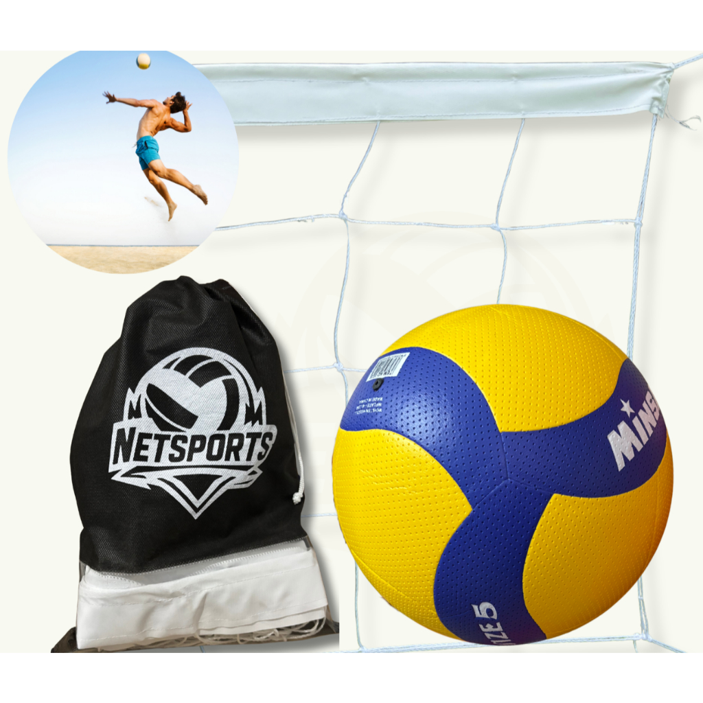 Bola de volei PRO + Rede de volei c/ FAIXA, 4 metros (parque, praia, piscina) (2 a 8 jogadores)