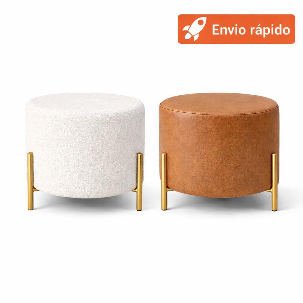 Puff Redondo Decorativo para Sala e Quarto Elegante Moderno – Bouclé ou Courino Premium