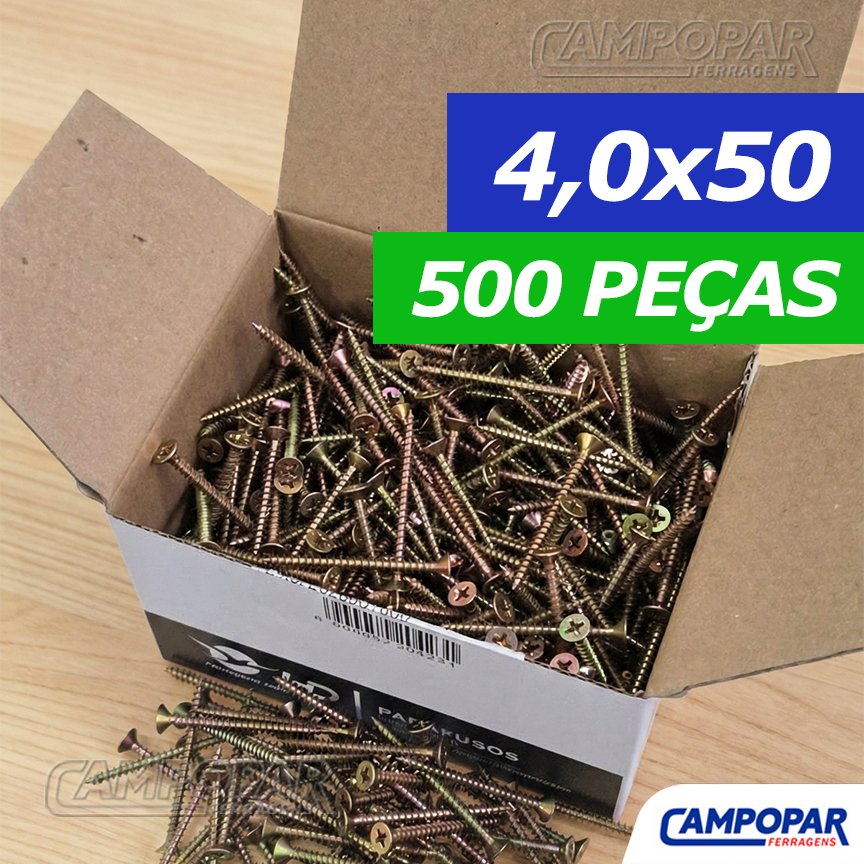 500 Parafuso Para Madeira 4,0x50 Philips Chipboard Cabeça Chata 4,0 x 50 4.0x50 4x50 em Oferta na Shopee
