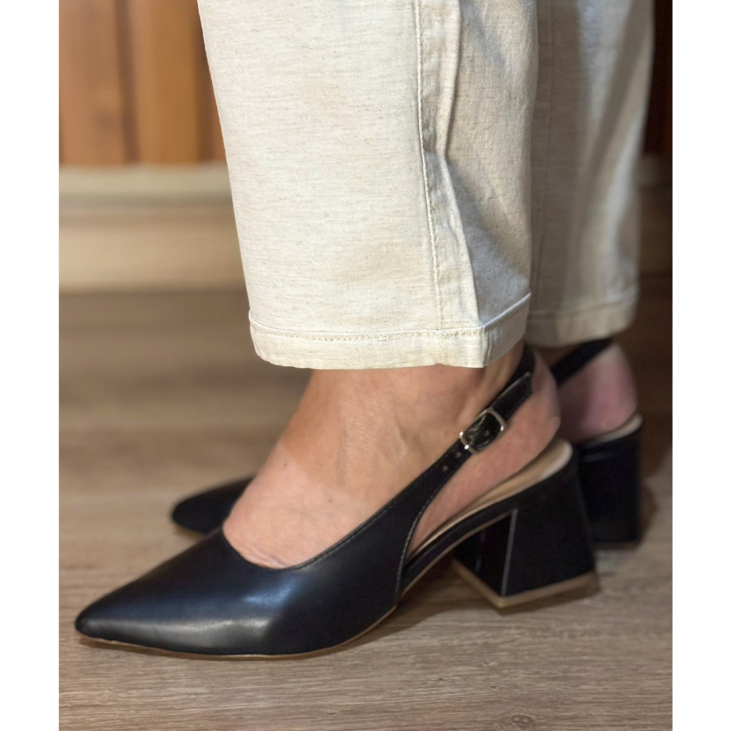 Scarpin Feminino Slingback Salto Bloco Grosso 5cm Bico Fino Elegante Versátil em Oferta na Shopee