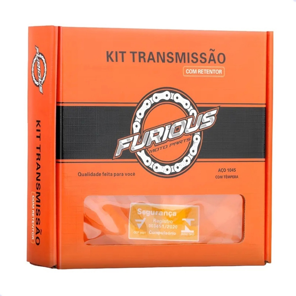 KIT RELAÇÃO TRANSMISSÃO COMPLETO COM RETENTOR BIZ 125 2006 ATÉ 2024 ( AÇO 1045 )