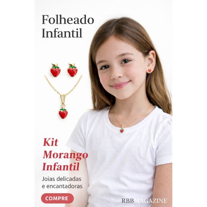 Conjunto Infantil Folheado Colar e Brinco Frutas Cereja, Maçã e Morango – Lindo Presente em Oferta na Shopee