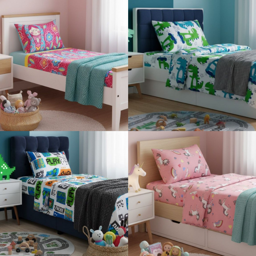 Jogo de Cama Solteiro Kids Infantil Menina Estampado (Lençol com Elástico + Fronha)