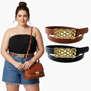 Kit 2 Cintos Femininos Fivela de Metal Retangular Dourada Moda Elegante Tendencia 1.5cm - Serena em Oferta na Shopee