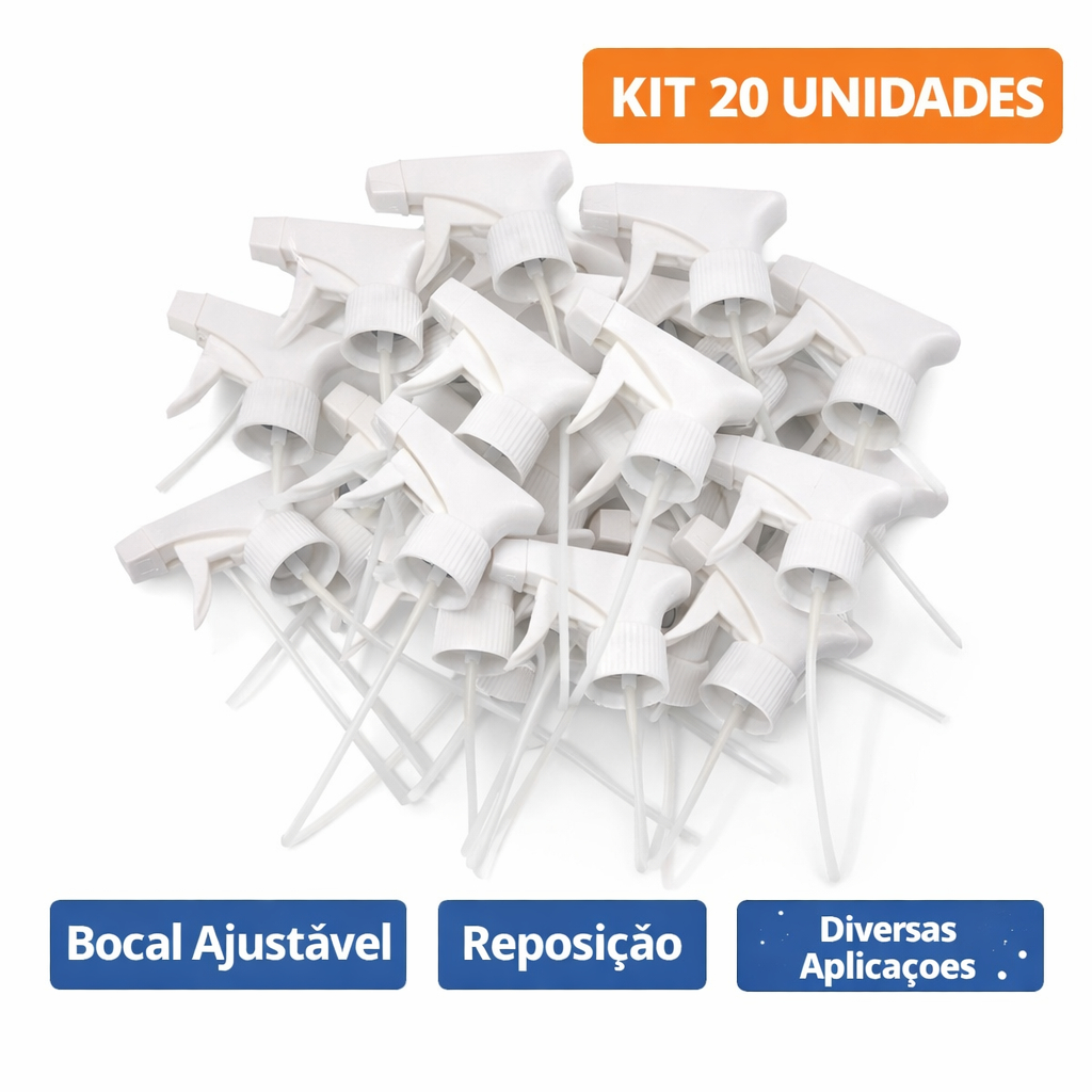 Kit até 20 Un Gatilho Pulverizador Bico Ajustável Spray Branco