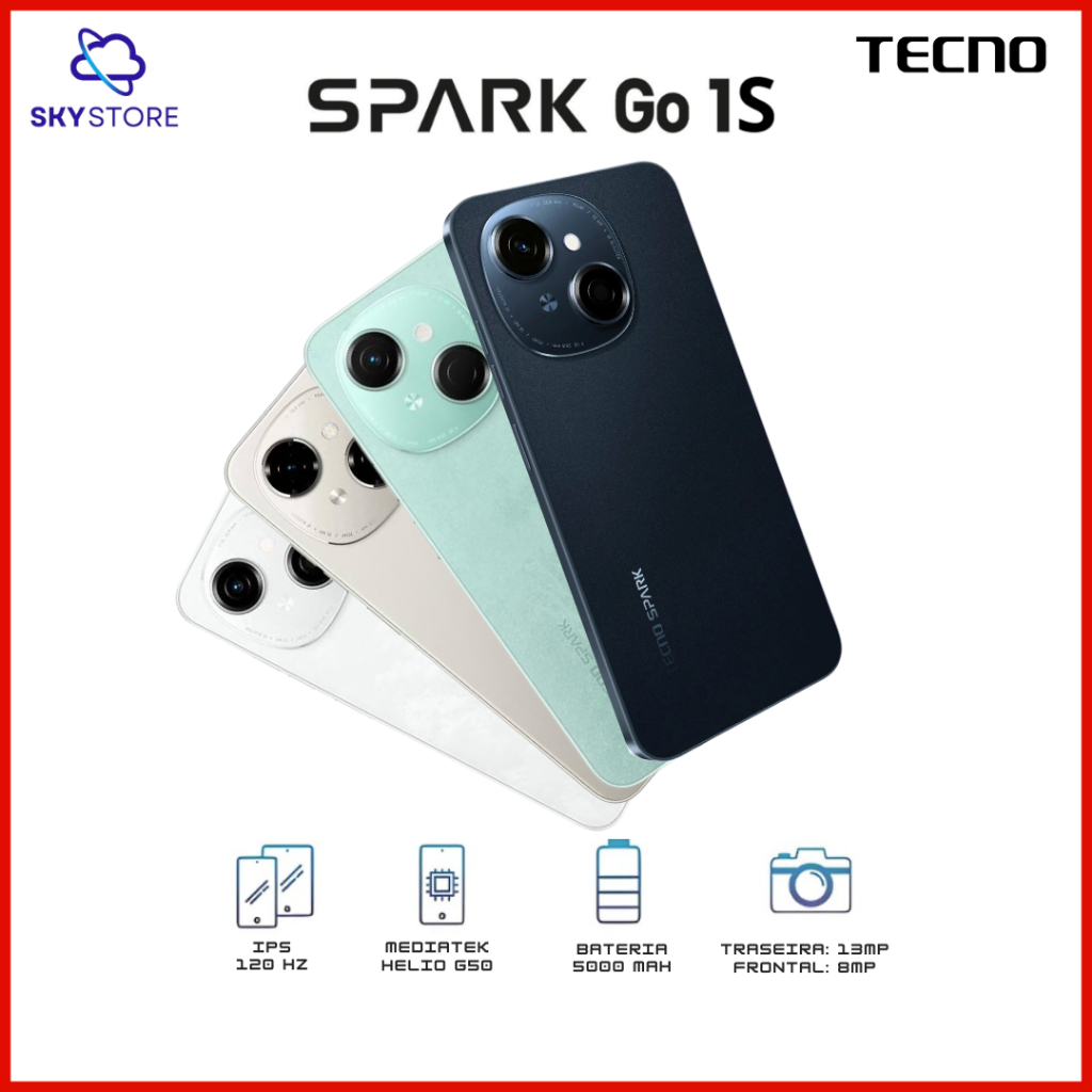 Tecno Spark Go 1S 4G, 64GB Armazenamento 3GB RAM, Bateria 5000MAH, VERSÃO GLOBAL, Mediatek Hélio G50 em Oferta na Shopee