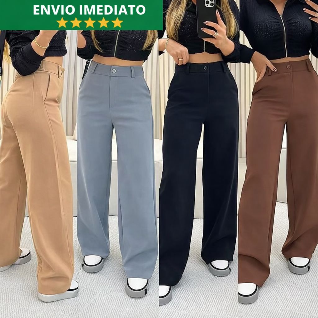 Calça Pantalona Alfaiataria Com Bolso Cintura Alta Wide Leg Calça Moda Social Tendencia