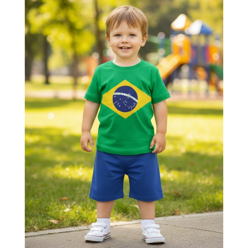 Camiseta Manga Curta do Bandeira do Brasil Infantil 2 a 8 anos Unissex