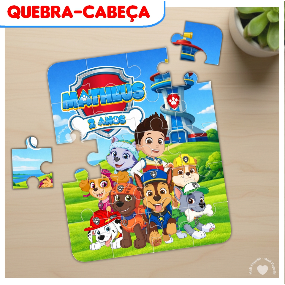 Quebra-Cabeça Patrulha Canina Meninos Chase Nome e idade Personalizado Lembrancinha 20pçs Festa de aniversário Infantil