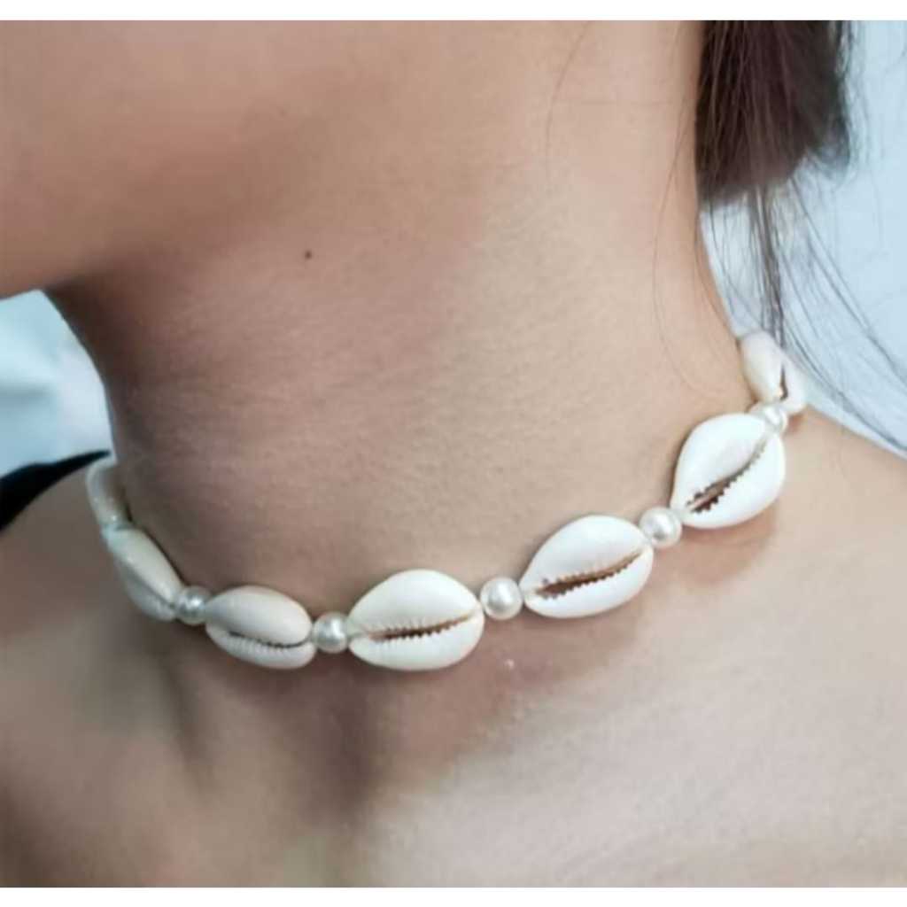 Kit Colar Tornozeleira Pulseira Choker Búzios Pérola Natural
