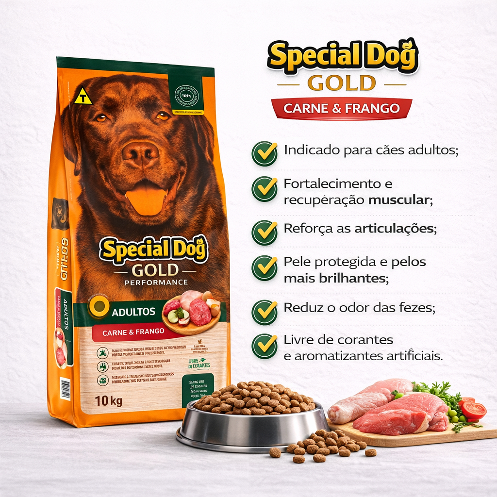 Ração Special Dog Gold Frango E Carne Cães Adultos 10 Kg em Oferta na Shopee