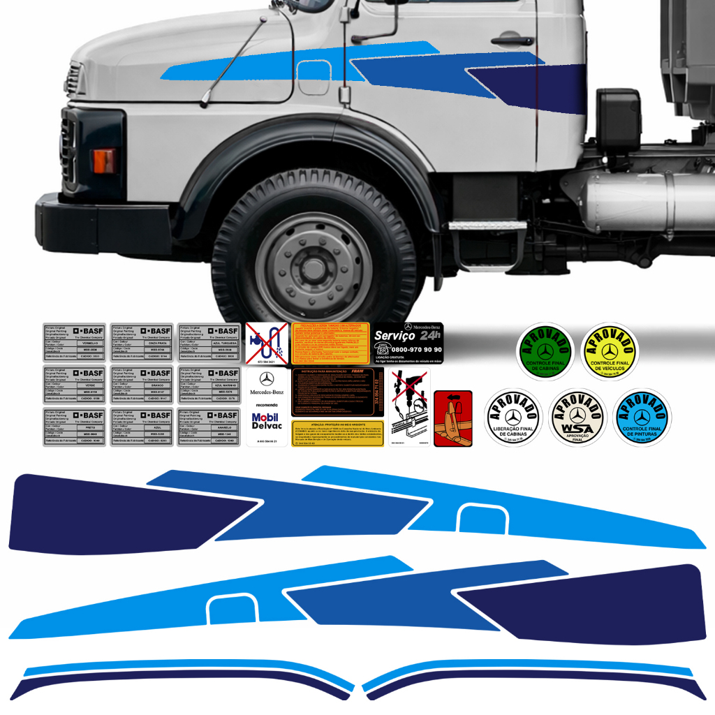Kit Faixa Adesiva Autocolante Porta Caminhão Mb 1113 1114 1313 2013 Azul