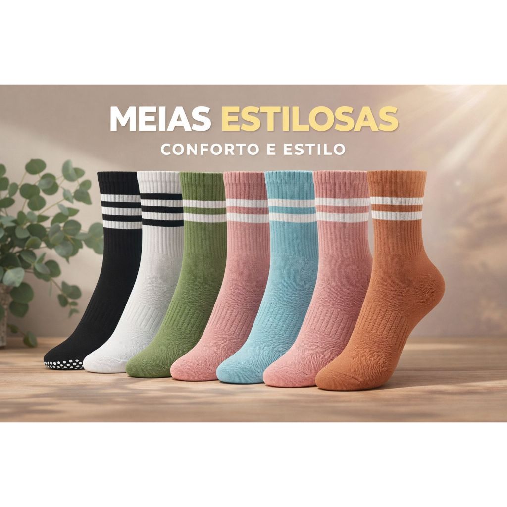 Imagem Kit 3 Pares de Meia Antiderrapante Pilates Yoga Natação Hidro Academia Cano Alto Longo