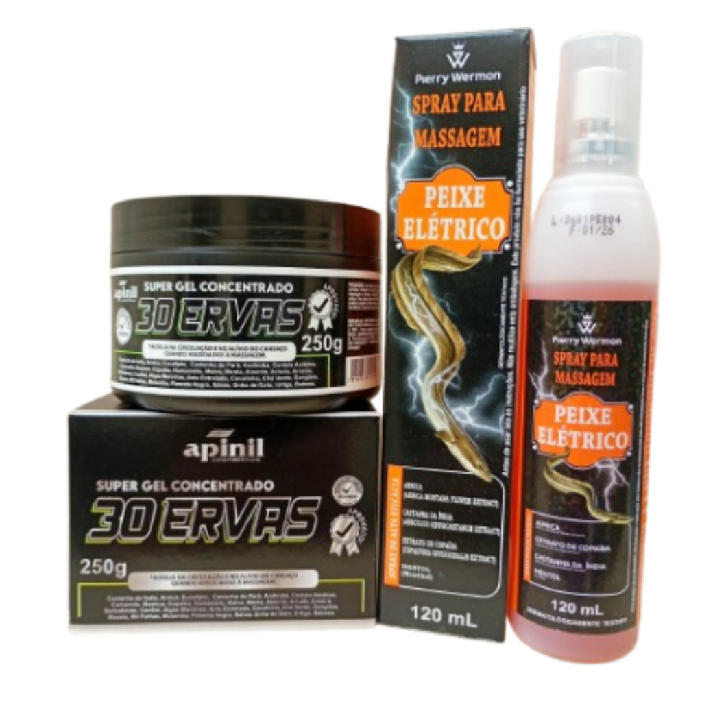 Super Gel Concentrado 30 Ervas 250g  Apinil + Spray massageador Peixe Elétrico 120ml - Pierry Wermon