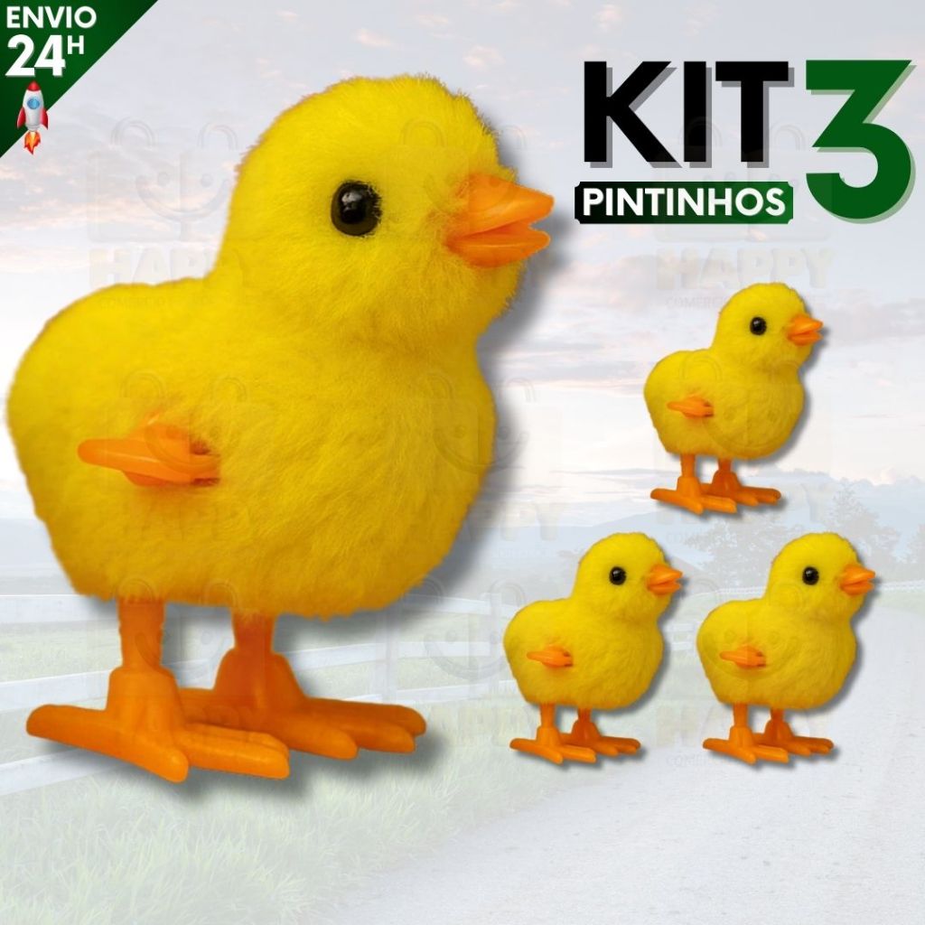 Kit 3 Pintinho Amarelinho com Corda Brinquedo Infantil Pelúcia Colorido em Oferta na Shopee