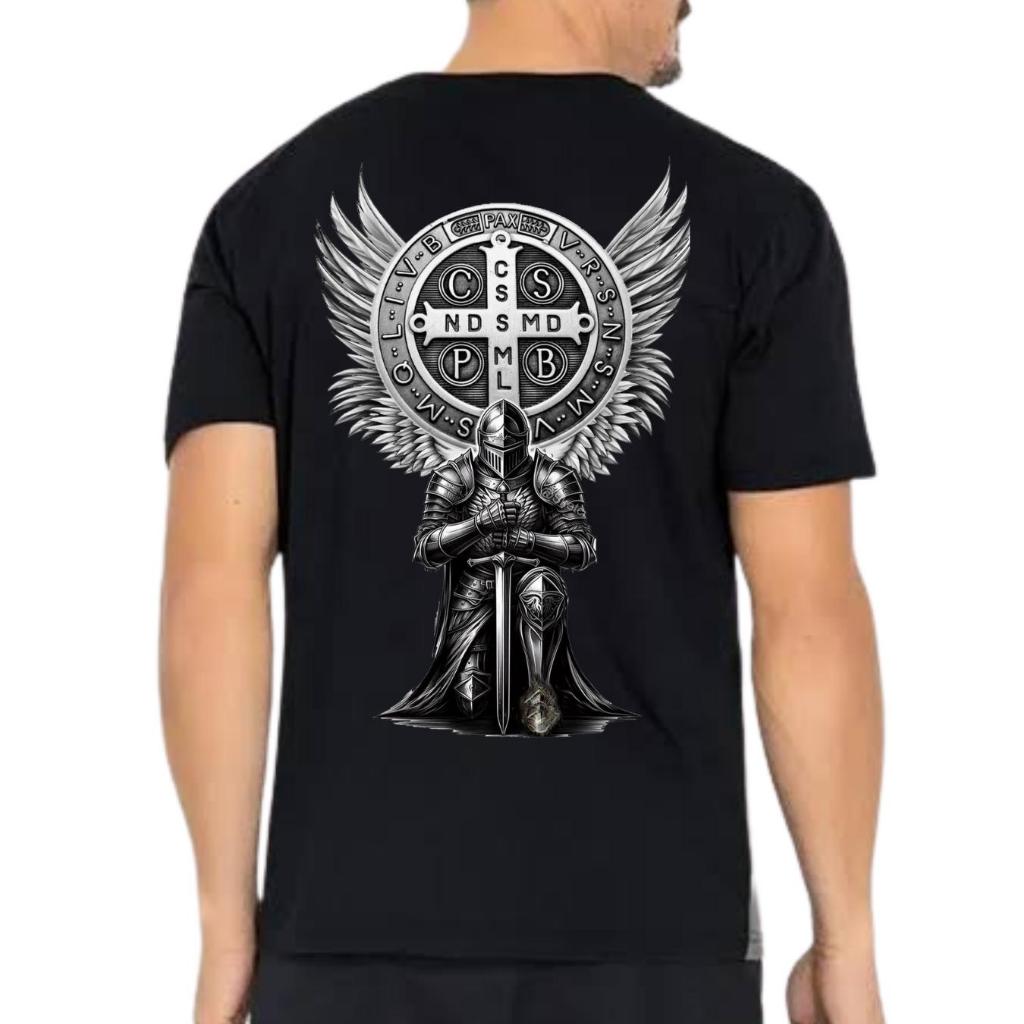 Camiseta CRUZ DE SÃO BENTO CAVALEIRO blusa camisa tshirt em Oferta na Shopee