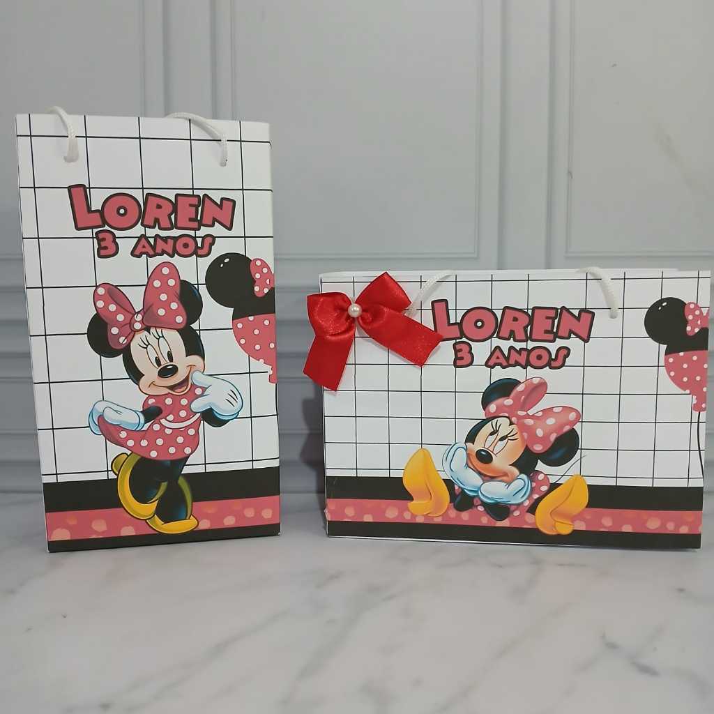 Sacolinha Personalizada Minnie Vermelha Pegue e Monte - Maleta Lembrancinhas Festa Aniversário