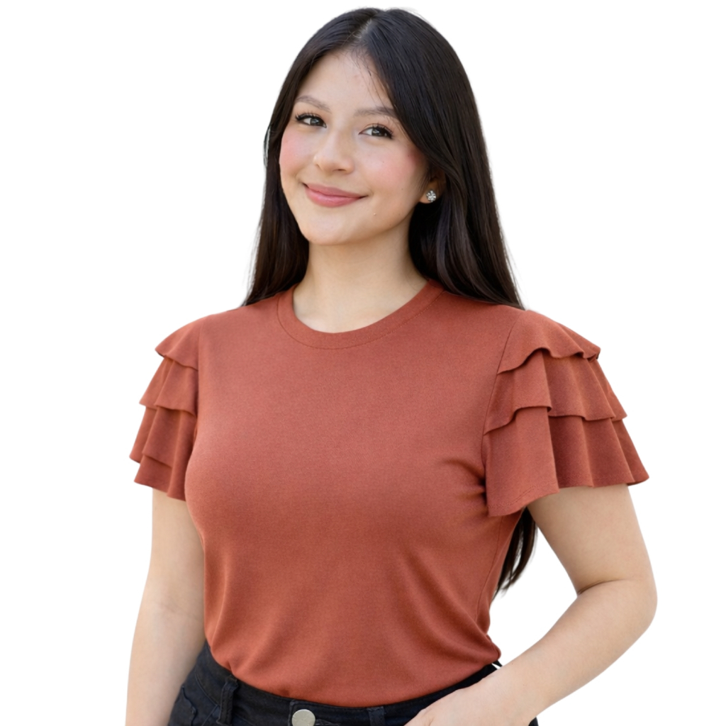 Blusa Feminina Viscolycra com 3 Babados Manga Curta Estilo Conforto Veste 38 ao 44 em Oferta na Shopee