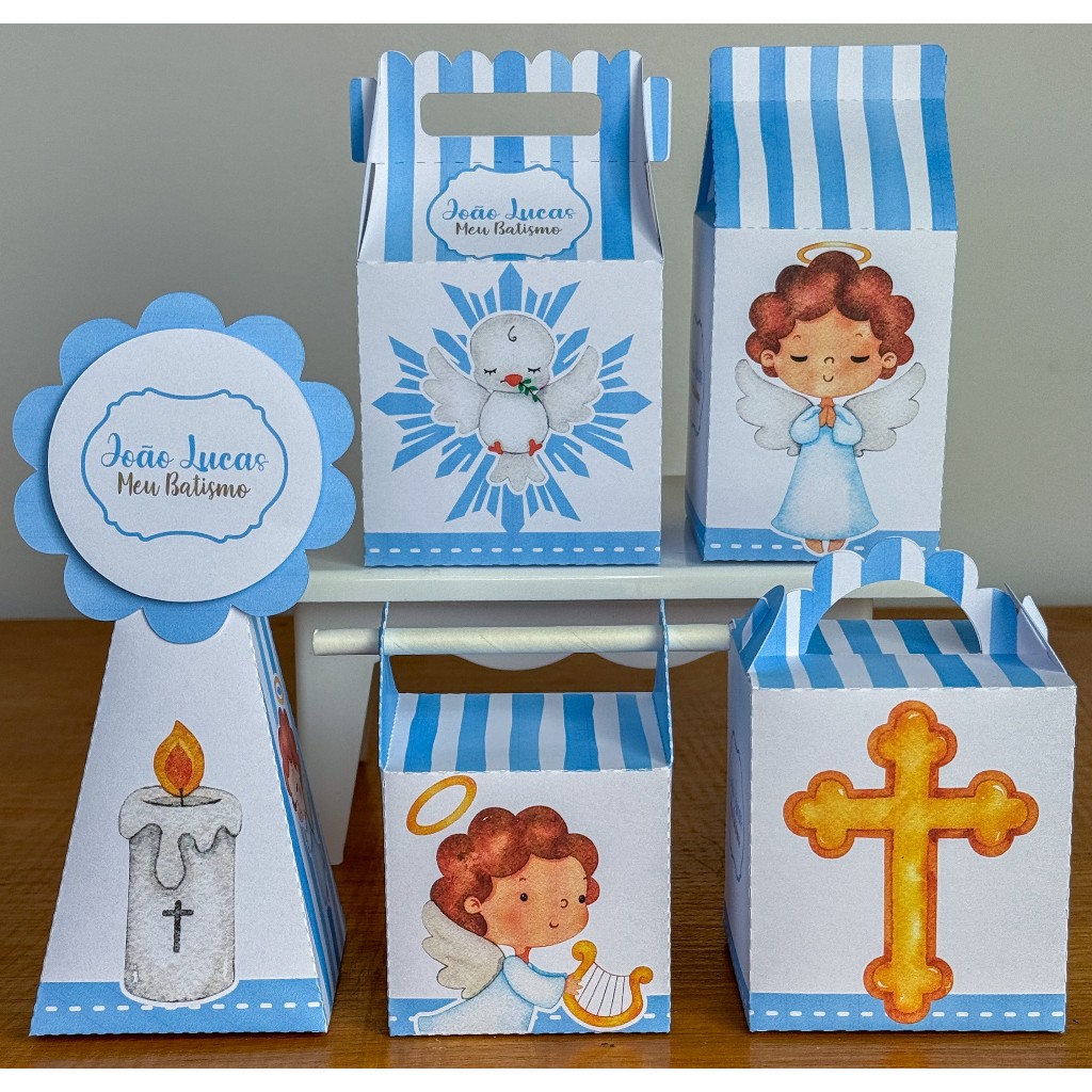 KIT FESTA BATIZADO AZUL // MENINO Caixinhas Personalizadas Lembrancinhas Para festas PEGUE E MONTE