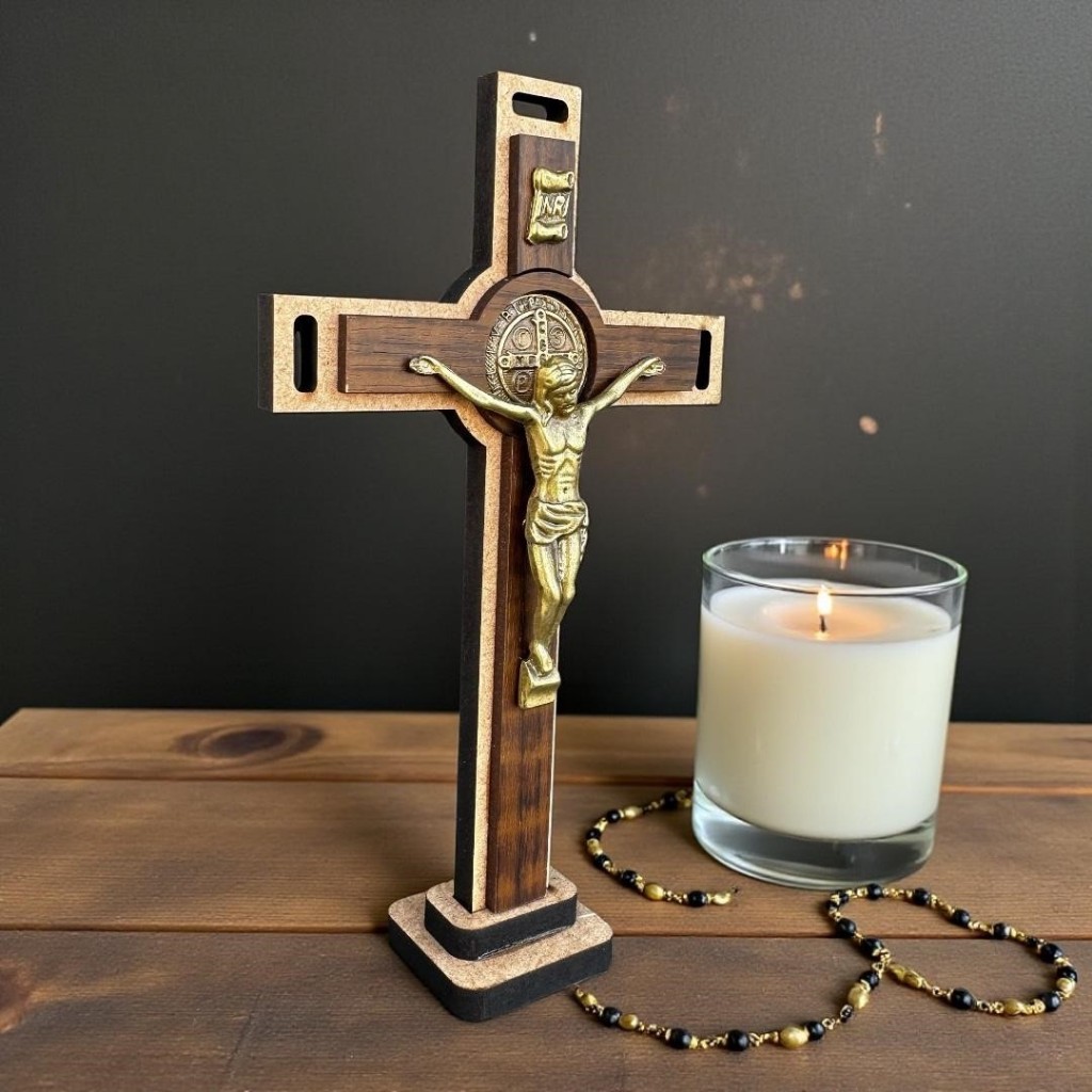 KIT com 2 Crucifixos Cruz em MDF 15cm Enfeite Promoção em Oferta na Shopee