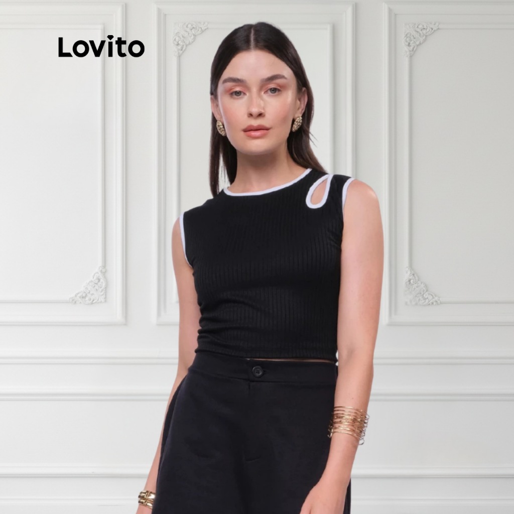 Lovito Regata Casual Feminina Detalhe Gota LB1287BRL1318 em Oferta na Shopee