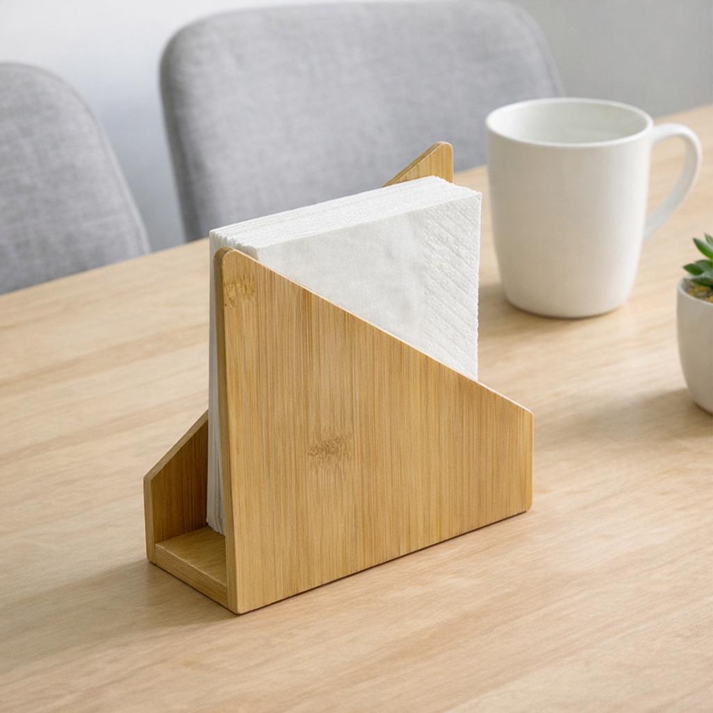 Porta Guardanapo de Bambu Suporte Organizador mesa utensílios cozinha Decoração