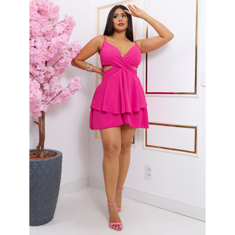Macaquinho Soltinho Feminino Alcinha Regulável Estilo Short Saia Vestido Elegante Verão  Roupas Femininas Envio Imediato