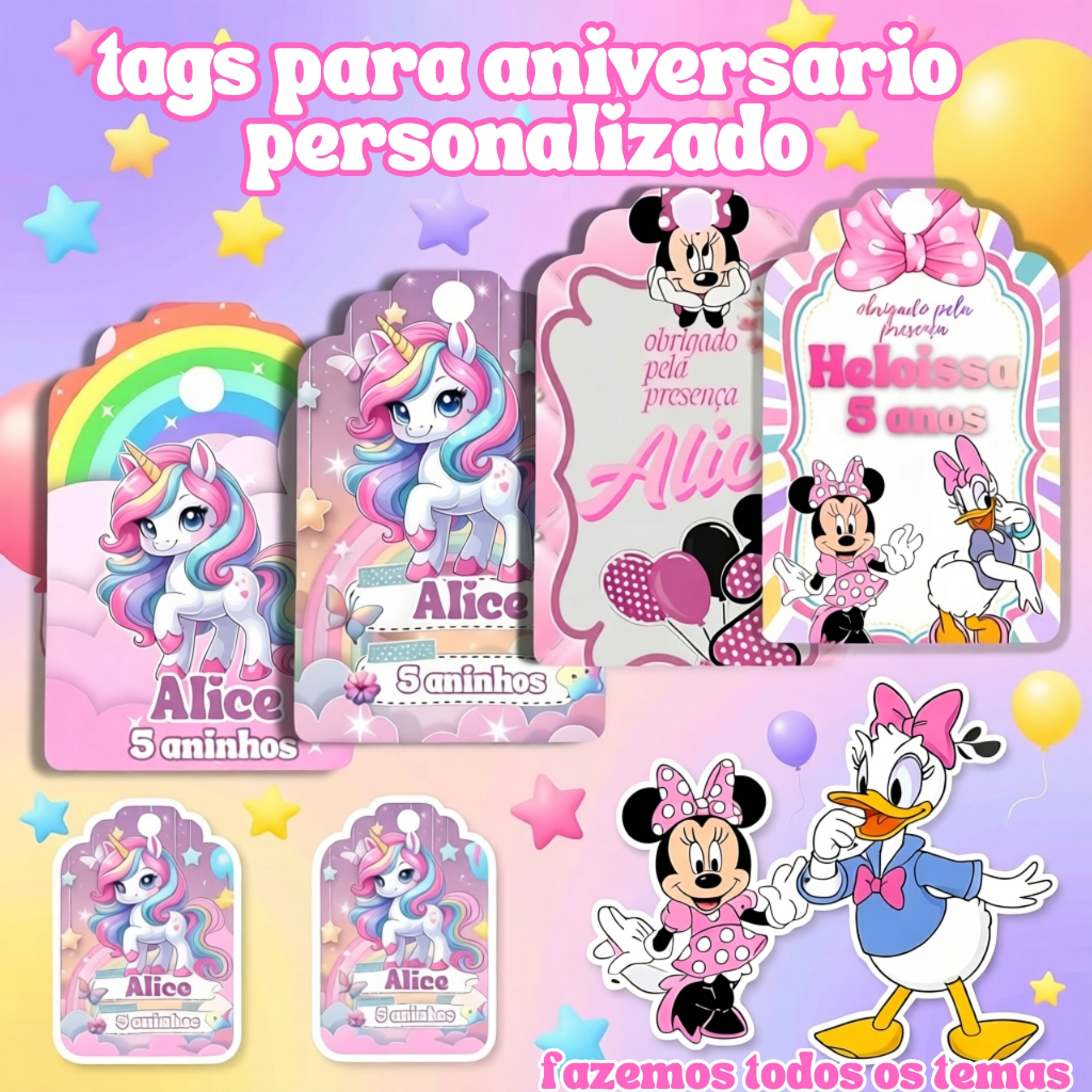 Tag Personalizada para Lembrancinha de Aniversário – Qualquer Tema – Nome e Idade
