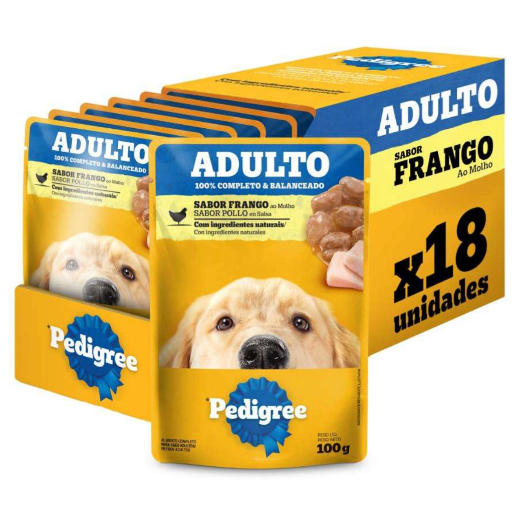 Ração Úmida Sachê Pedigree Frango ao Molho para Cães Adultos 100g - 18 Unid.