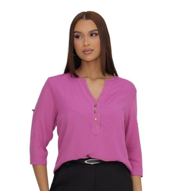 Camisa Social Feminina Manga 3/4 em Viscolinho, Lisa em Oferta na Shopee