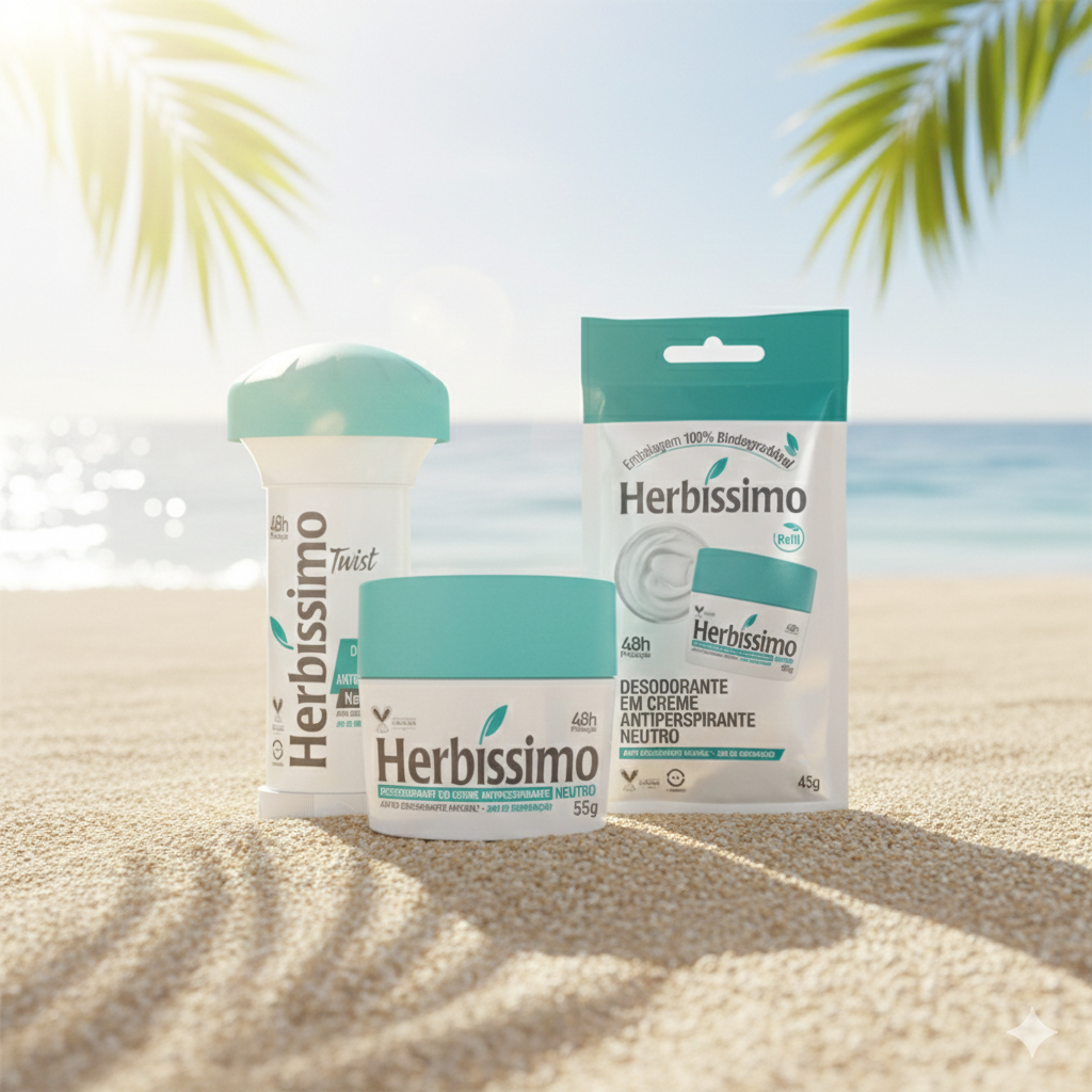 Kit 3 itens - Desodorante Antitranspirante Herbíssimo | Twist + Sachê Refil + Potinho | Neutro 45g em Oferta na Shopee