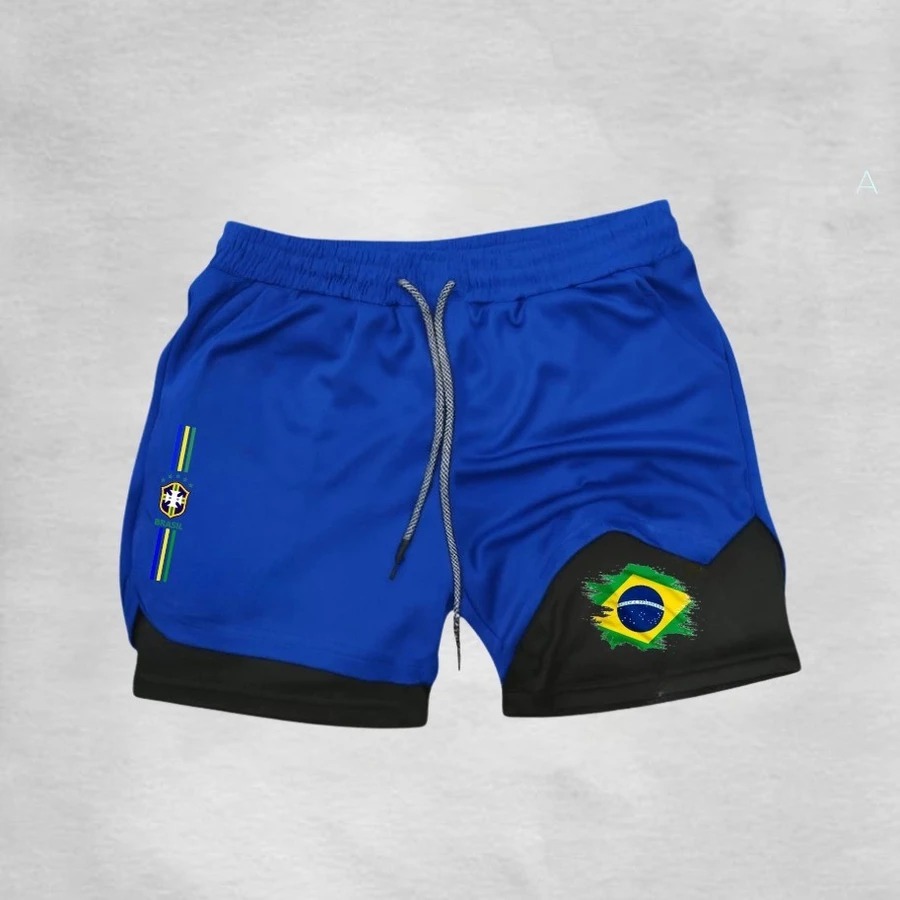 Short de compressão dryfit Brasil 02 bermuda esportiva treino corrida luta