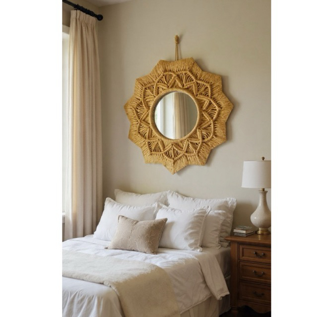 Mandala macramê com espelho - 60, 40 ou 20 cm de diâmetro