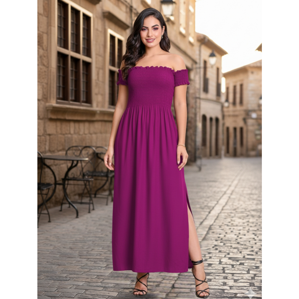 Vestido Zero Transparência Longo Ciganinha Ombro a Ombro Liso - UVA
