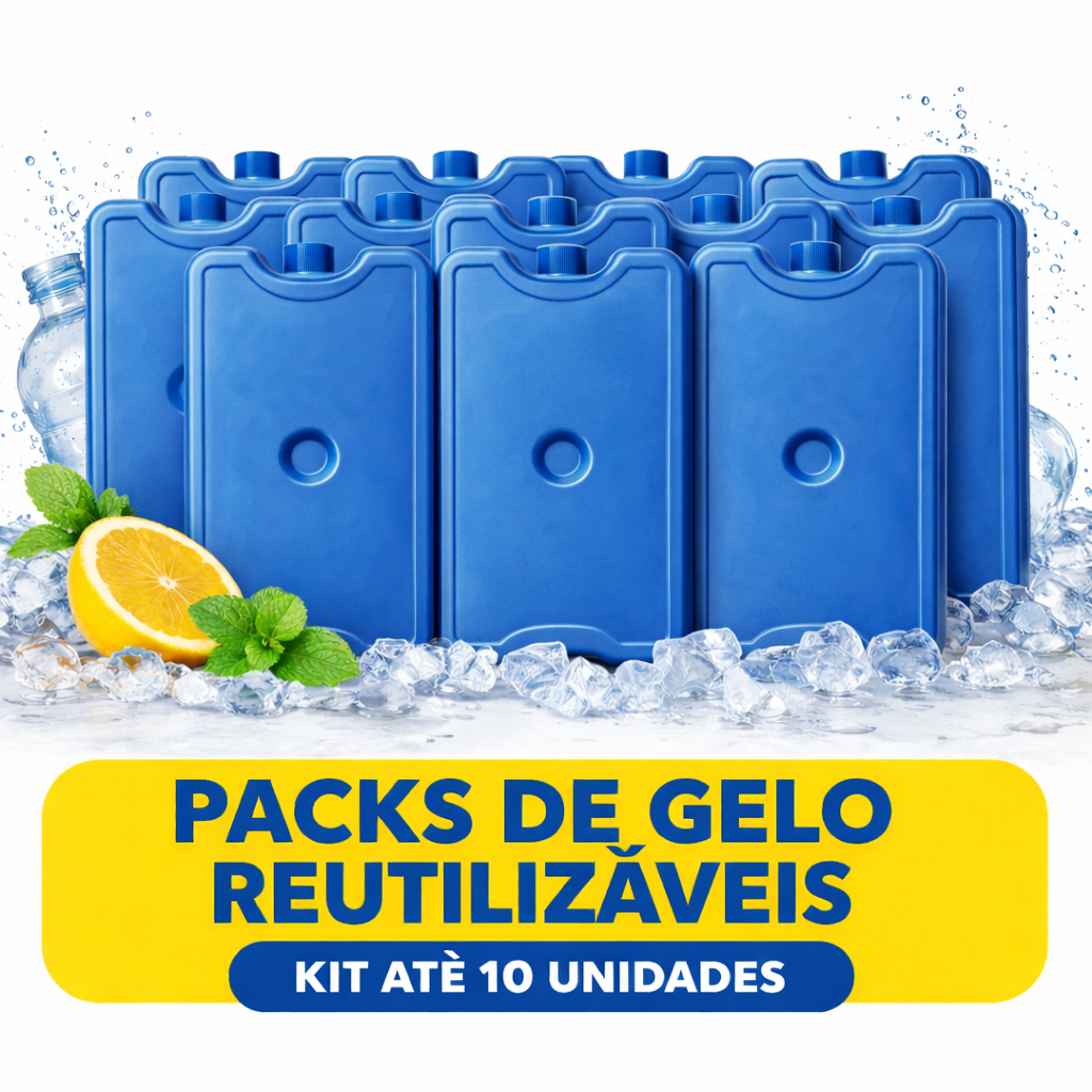 Kit Gelo Gel Rígido Reutilizável 200ml Pack com 6, 8 ou 10 Unidades Cooler Lancheira Bolsa Térmica em Oferta na Shopee