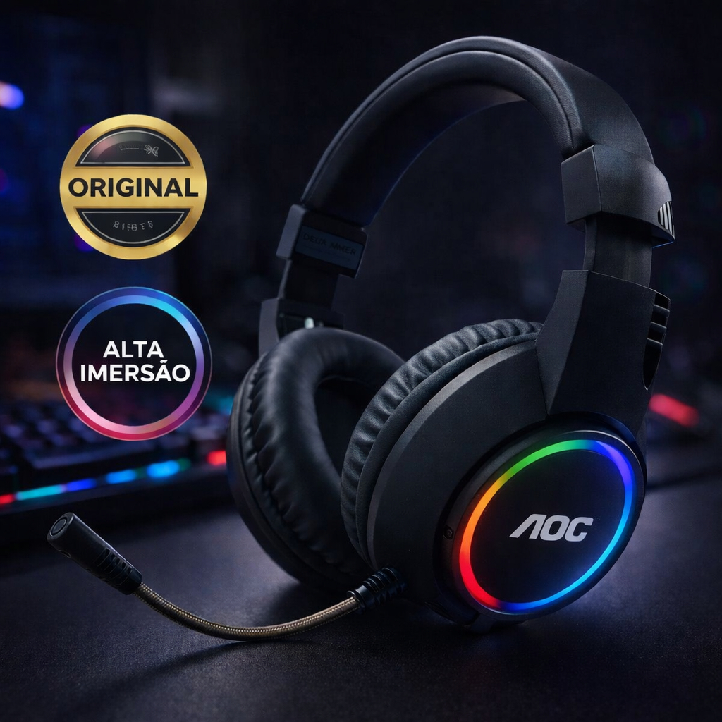 Kit Gamer AOC Headset Acg2510 Mouse Gamer Gm190 Rgb Setup Pc Console Celular - Miniatura 2