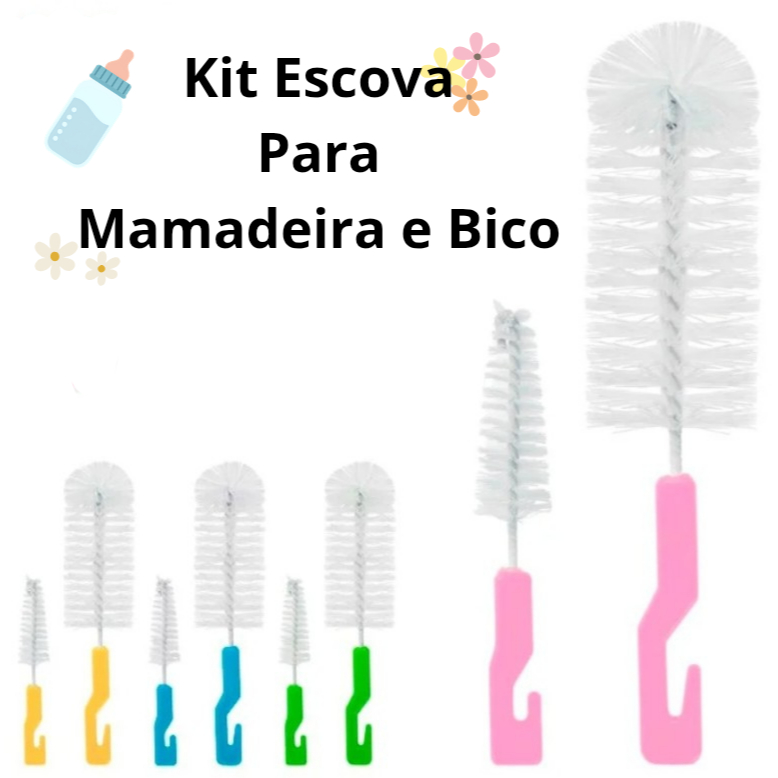 Kit Higiene Multiuso Bebê Escova Para Lavar Mamadeira Garrafa E Bicos