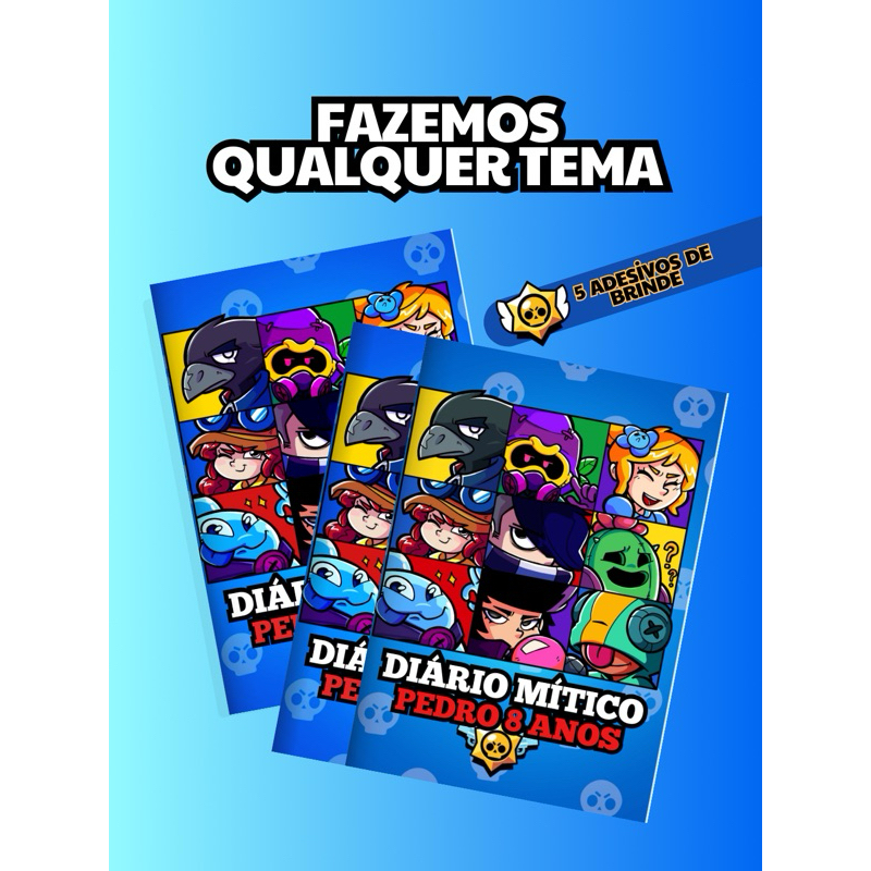Livro Diário Brawl Stars Personalizado Infantil Lembrancinha Aniversário Qualquer Tema com Nome e Idade