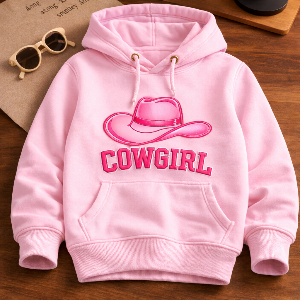 Moletom Feminino Oversized Cowgirl Infantil Estampado Rosa Tendência Inverno Premium