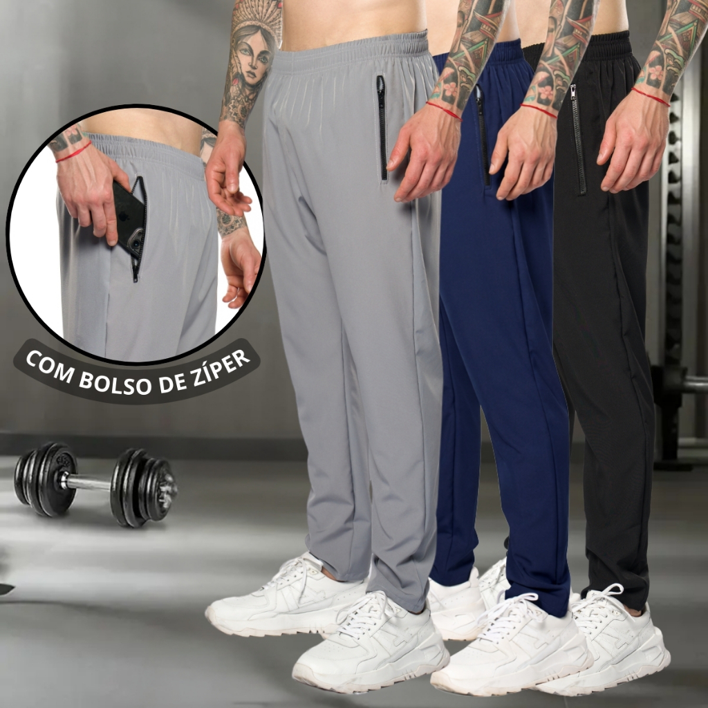 Calça Masculina Academia Dry Fit Jogger Bolso Com Ziper Treino