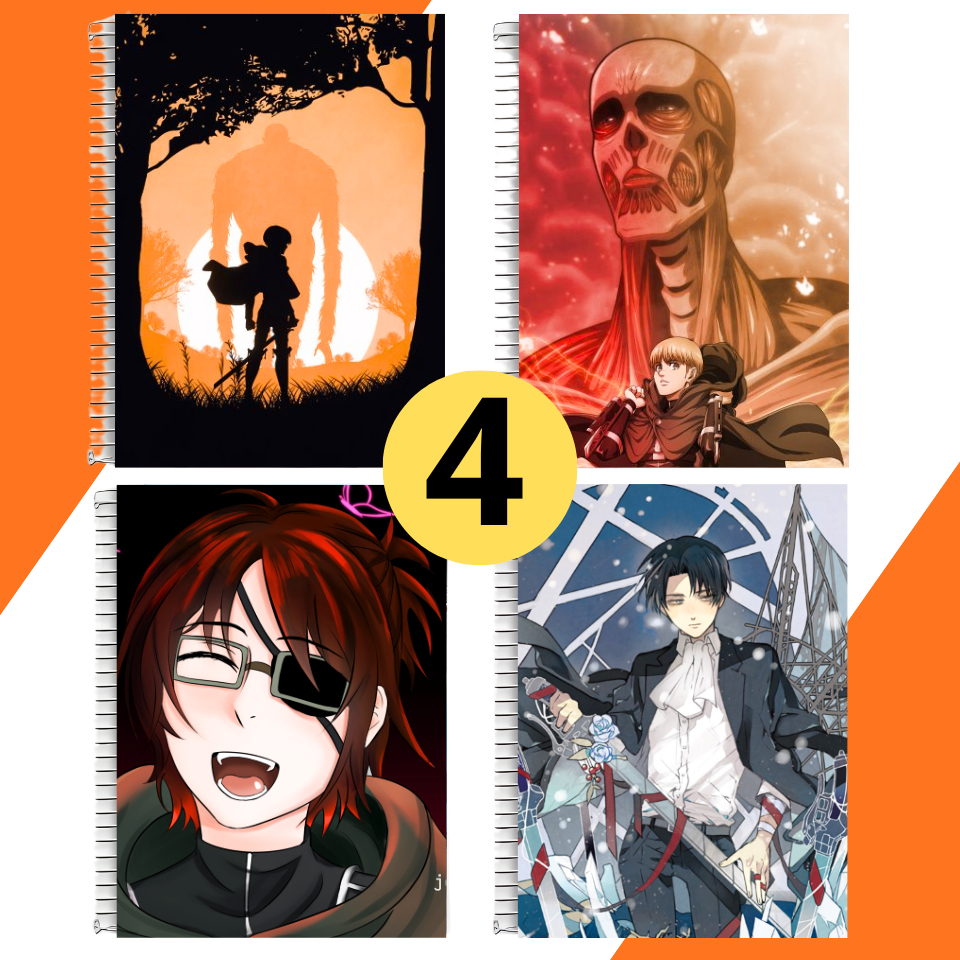 Kit 4 Adesivos Para Capa de Caderno Anime Attack on Titan Eren Quarto Escolar Poster Excelente Qualidade