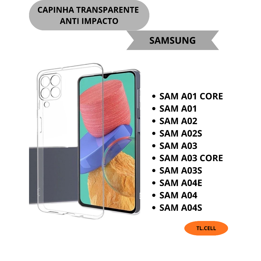 Capinha Transparente Bordas Alta Samsung A01 Core/A01/A02/A02S/A03/A03S/A03 Core/A04/A04E/A04S