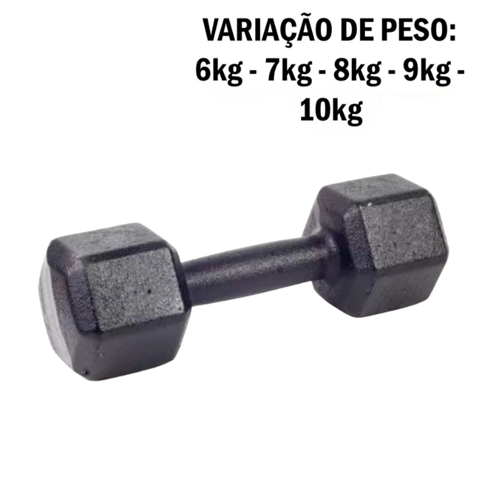 Halter Sextavado Pintado Unid 6 a 10 kg One Life Sports® | Treino em Casa Musculação Funcional Peso