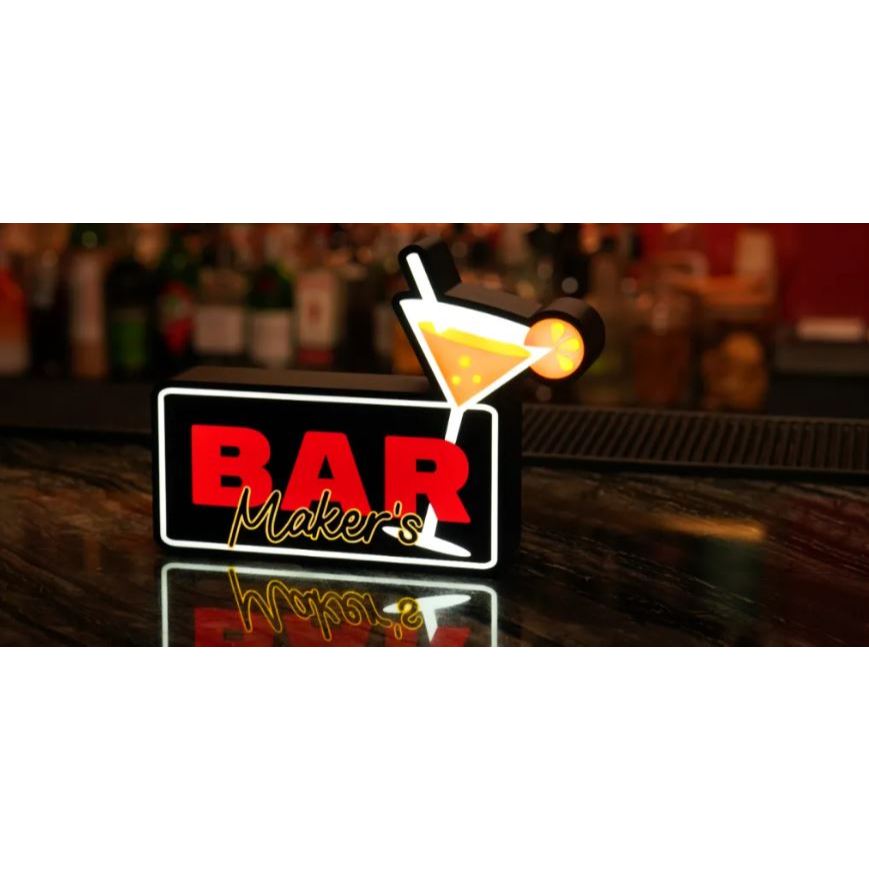 Luminária LED Bar Personalizada 3D em PLA – Placa Neon Decorativa para Área Gourmet e Pub