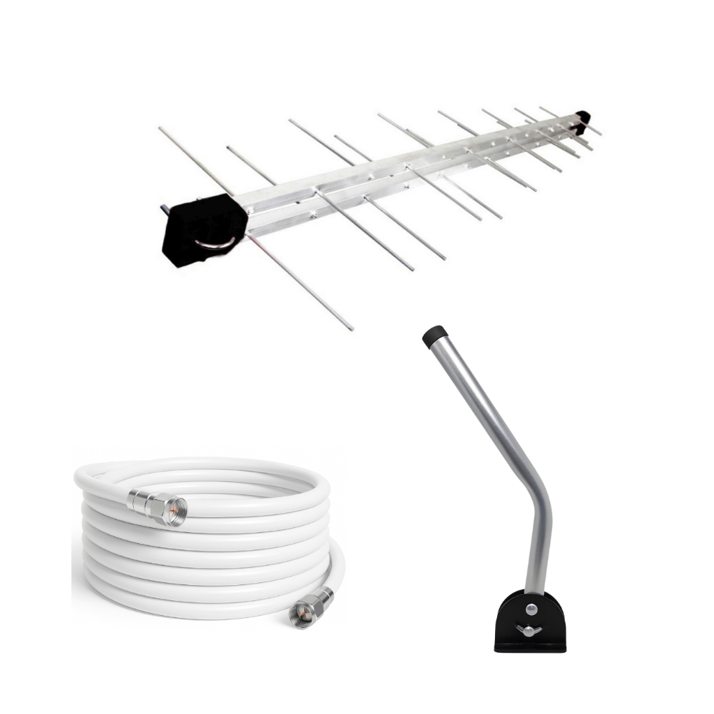 Antena Digital 4K UHF DIGITAL Antena Log 28, Mastro 45 cm e Cabo Coaxial 20m Kit Capte