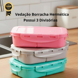 Marmita de Plástico hermética com trava de segurança capacidade 1 Litro com divisórias