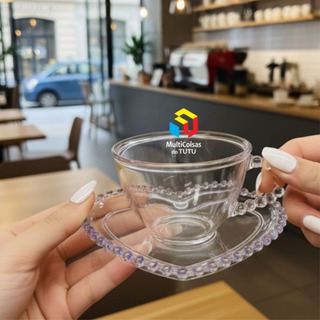 Café - 50 Xícaras e 50 Pires Acrílico Ideal para seu café ou chá da tarde com Alça Decorada em Oferta na Shopee