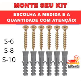 Escolha : Quantidade  e a medida de Parafuso e Bucha  - 6 - 8 - 10 Parede  Bucha com Anel Aba com Parafusos em Oferta na Shopee